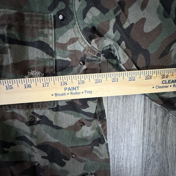 Kut From The Kloth Utility Jacket Camo Studded Distressed Cotton Size L - Picture 5 of 6